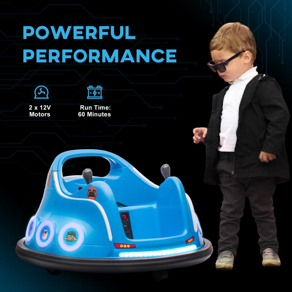 Angry Bird Licensed Waltzer Car, 12V Kids Bumper Car w/ Joysticks, Remote, Music LED Lights, Blue