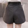 Women's High-Waisted Woolen Bootcut Shorts - A-Line Wide-Leg Black Pants for Fall/Winter 2025