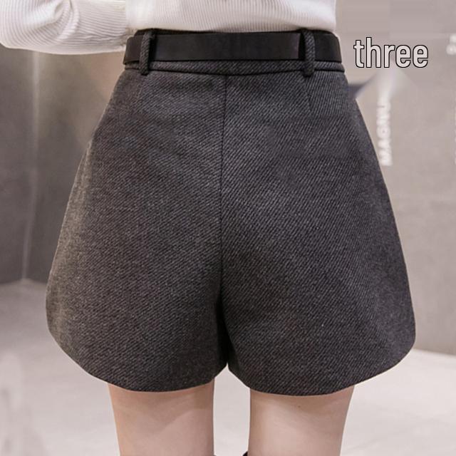Women's High-Waisted Woolen Bootcut Shorts - A-Line Wide-Leg Black Pants for Fall/Winter 2025