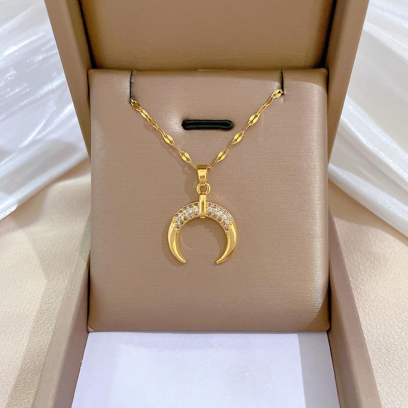 Full Diamond Luxury Light Luxury Banquet Wedding Necklace Female Internet Celebrity Versatile Collarbone Chain Titanium Steel Chain