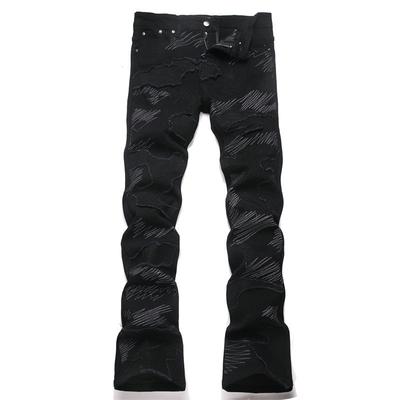 New Style Fashion Trendy Loose Black Denim Elastic Waist Slimming Mens Bootcut Jeans 8275