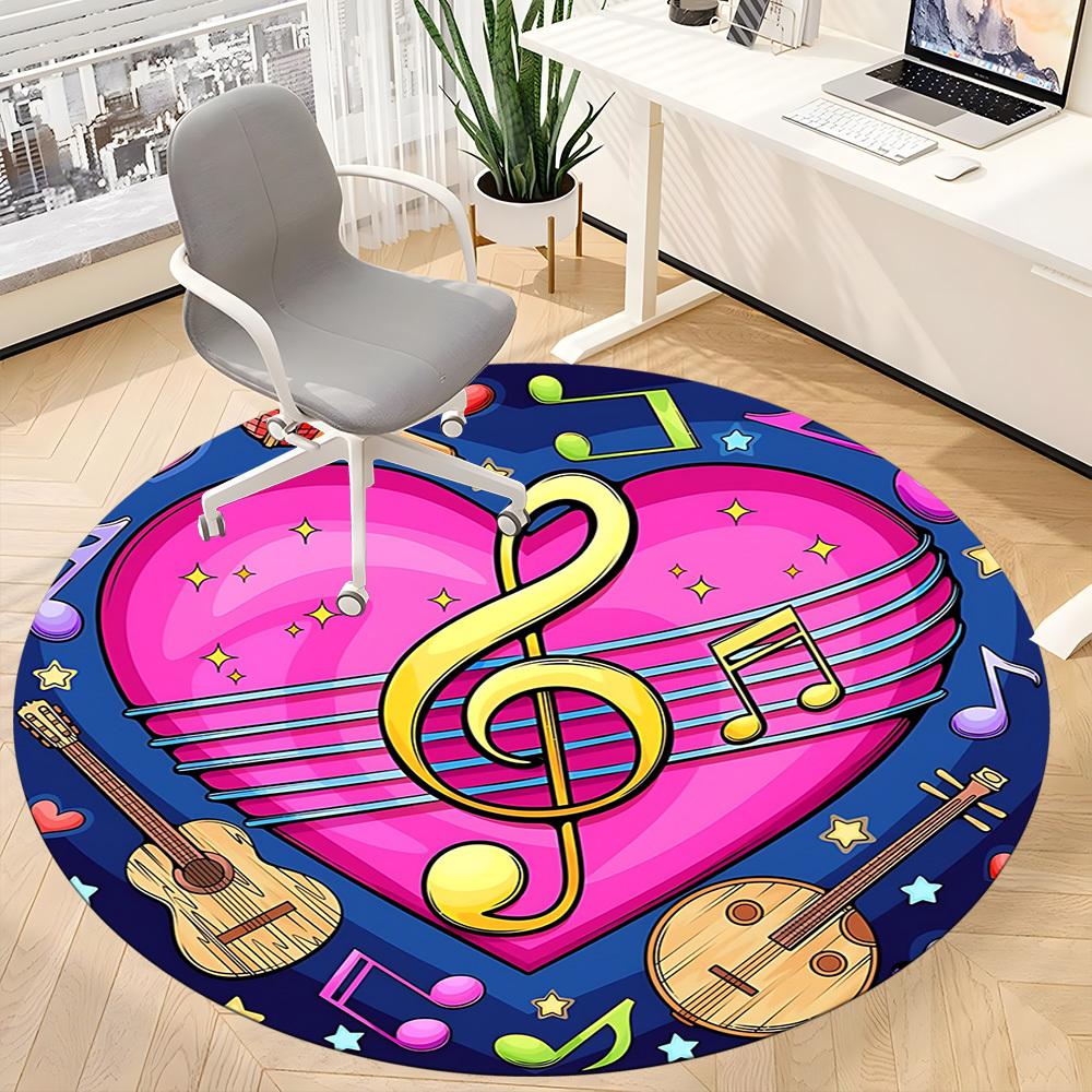 1pc Musical Notes Chair Carpet for Office, Round Polyester Mat, Indoor Decor for Office, Washable Non-slip Carpet yy251219105