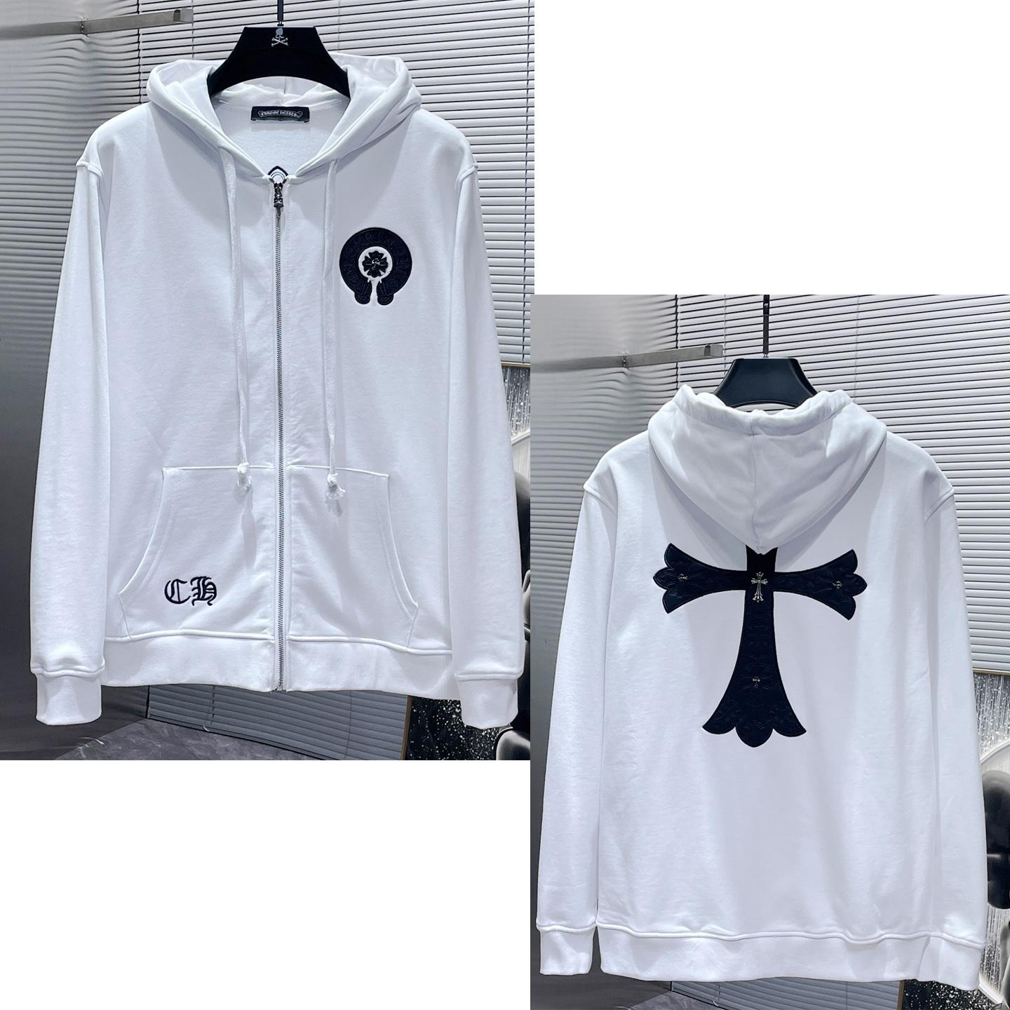 

8632 ХРОМІЗОВАНІ СЕРЦЯ 2025 Новинка весни та осені, великі розміри, тонкий стиль, класичний стиль, з логотипом, блискавкою, светр з капюшоном для пар L білий