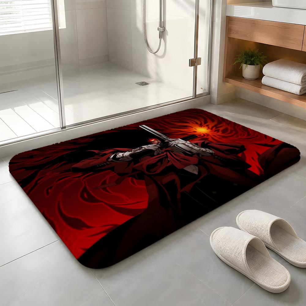 Anime H-Hellsing Floor Mat Machine Washable Soft Flannel Area Rug, Non-Slip Absorbent Floor Mat for Living Room Bedroom