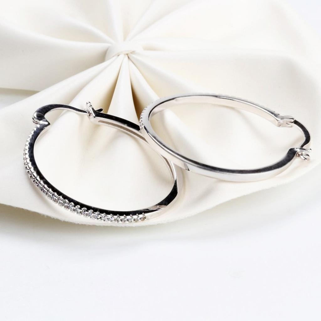 Thin Line Stone Pave Hoop Earrings Minimalist Sparkling Elegant Women Jewelry