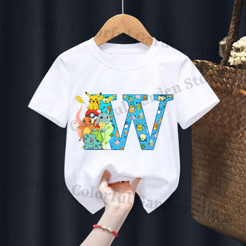 Anime Pokemons Tshirts for Children Pikachu Cartoon Letter Printed Shortsleeved Top Boys Girls Summer Fashion Sports Tshirt