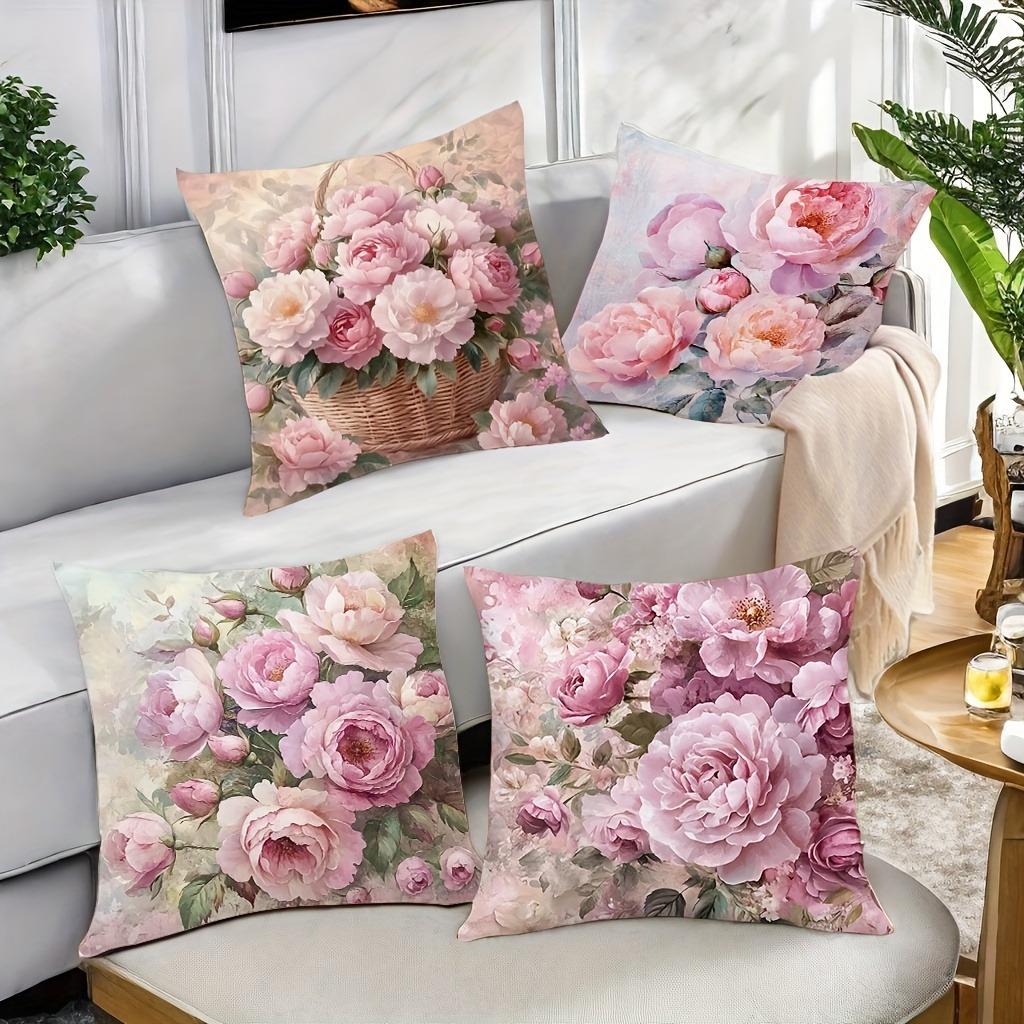 Enchanting Peony Pillow Cover: Soft Hues and Lush Floral Artistry, Sofa Chair Cushion Cover, Bedroom Room Decor