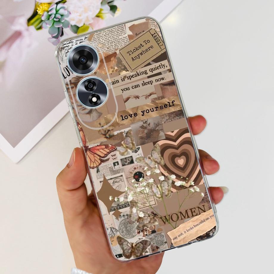 

For OPPO A60 Case CPH2631 Phone Coque Transparent Slim Soft Silicone Back Cover oppoA60 A 60 Funda Flower Butterfly Love Heart Oppo A60