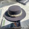White Pearl Flat Top Woolen Top Hat Female Autumn and Winter British Retro Socialite Elegant French Wide Brim