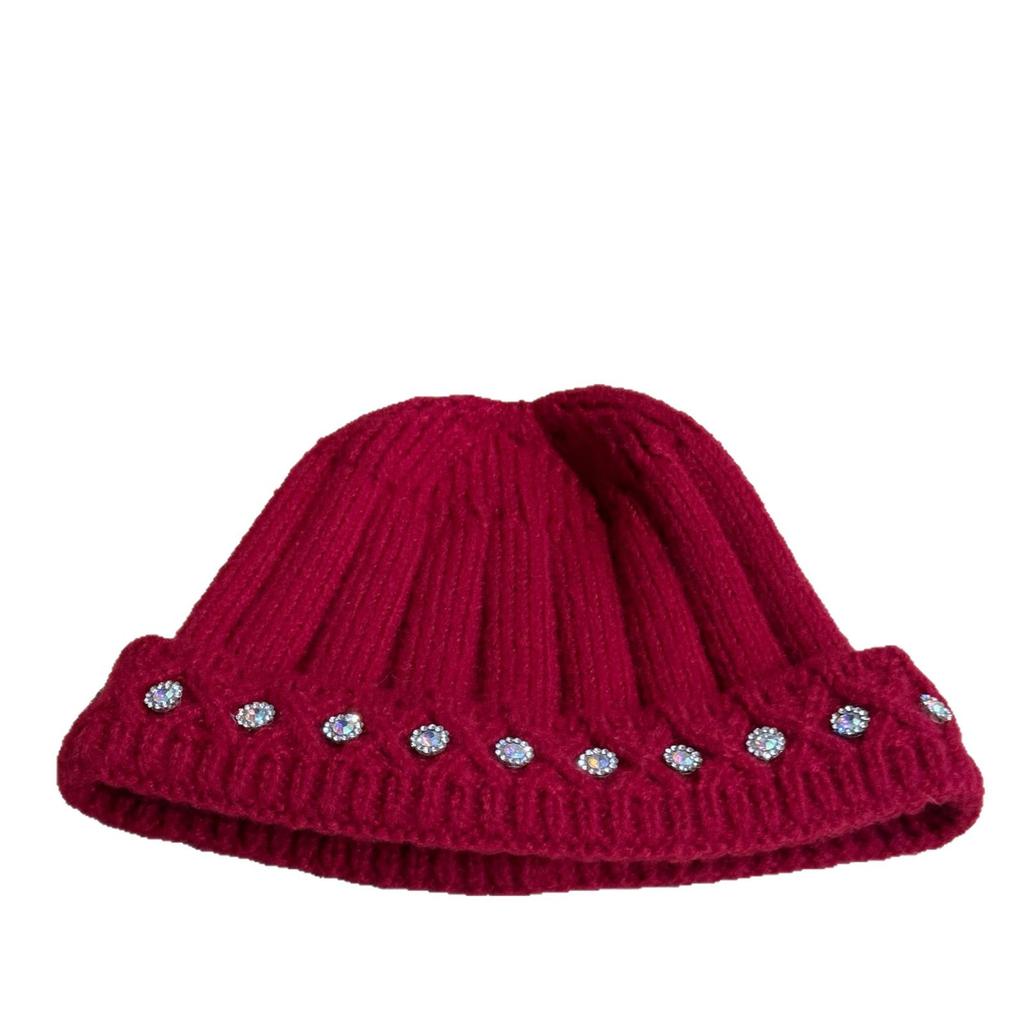 New Landlord Knitted Hats for Men and Women Japanese Rhinestone Watermelon Yuppie Hats Versatile Landlord Hats Autumn and Winter Baotou Cold Hats