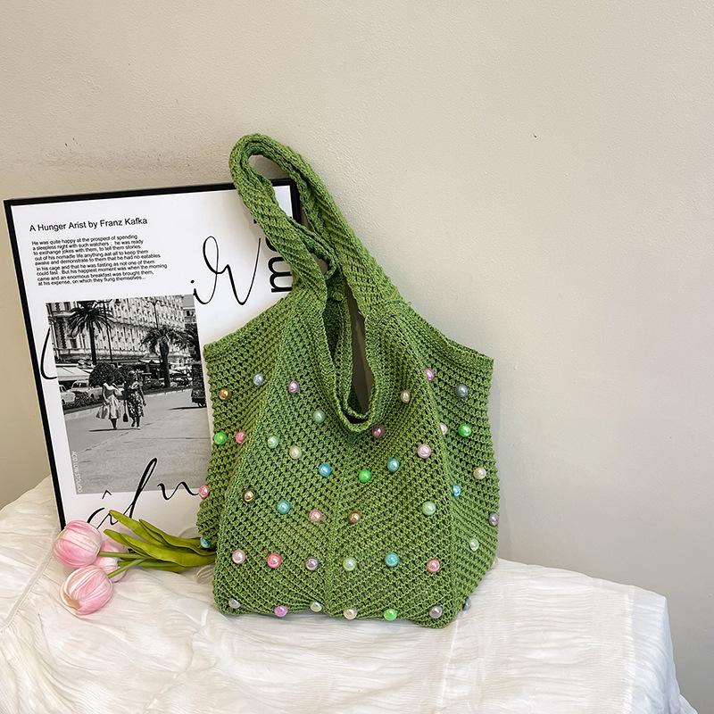 Large capacity tote bag women's seaside vacation weaving lazy literary leisure commuting leisure design shoulder armpit bag