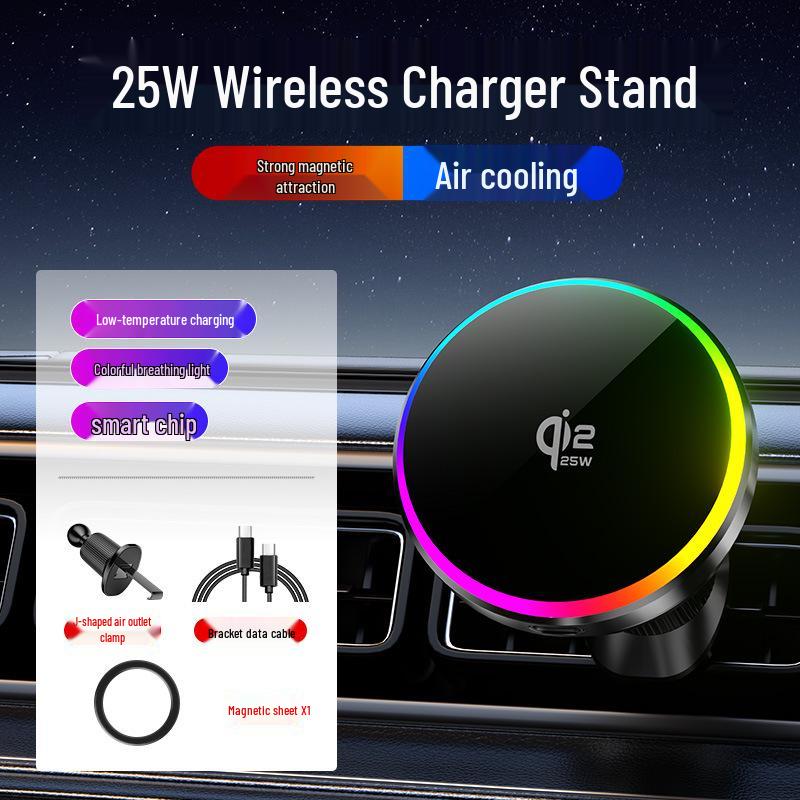 25W Wireless Car Charger Holder with Cooling Fan for iPhone 17 (Qi 2.2)