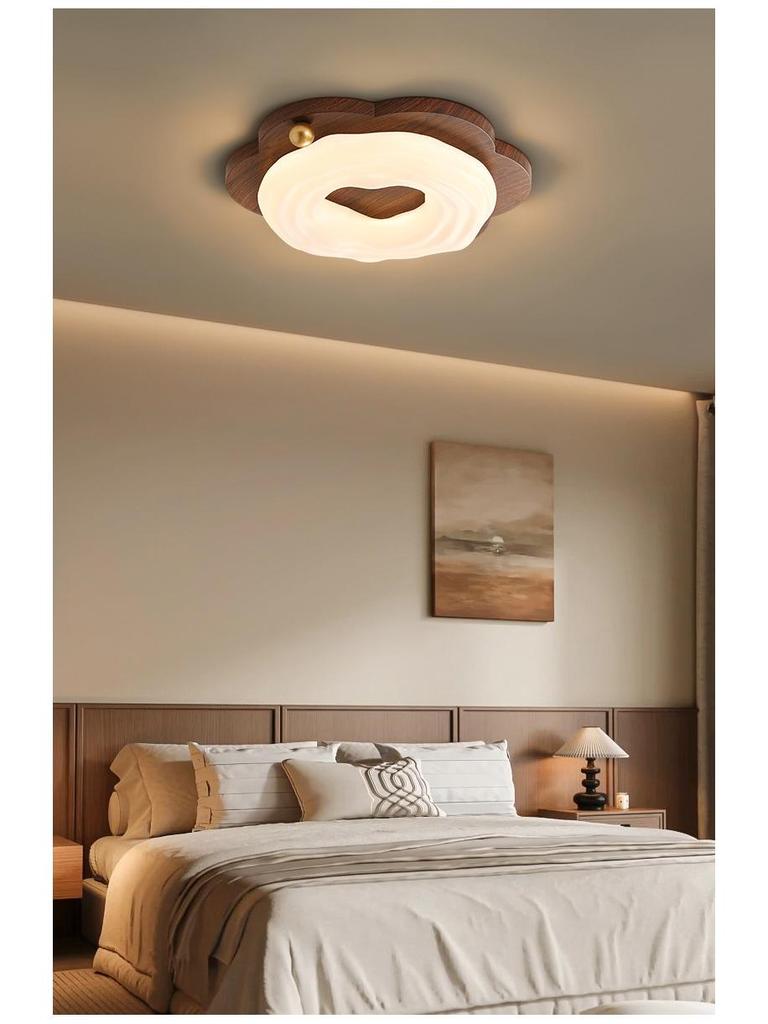 Chinese-Style Walnut Bedroom Ceiling Light: Smart Pumpkin Design, Super Bright, Eye-Protecting Fixture