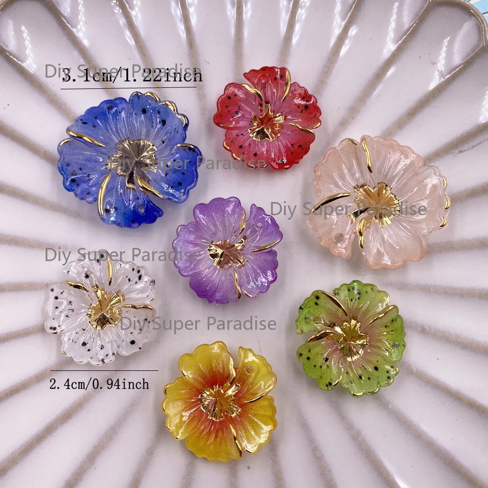 10PCS Mixed 24/31mm Resin Colorful Flower Christmas Decor 1 Hole Flat Back Rhinestone Figurines Art DIY Wedding Scrapbook Crafts