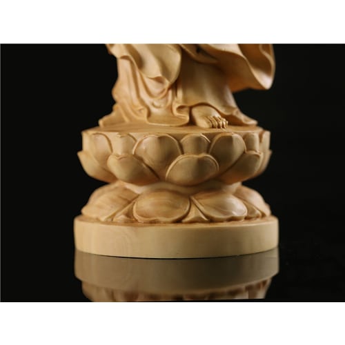 Suicazon Feng Shui Boxwood Kannon Buddhist Statue, Wooden Carving (Sizes: 10cm, 12cm, 16cm, 22cm, 30cm)
