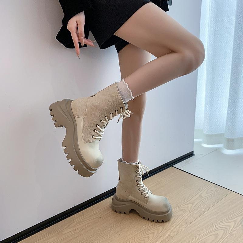 

Thick-soled Martin boots women s new spring and autumn retro casual short locomotive boots versatile single boots 40 абрикосовый