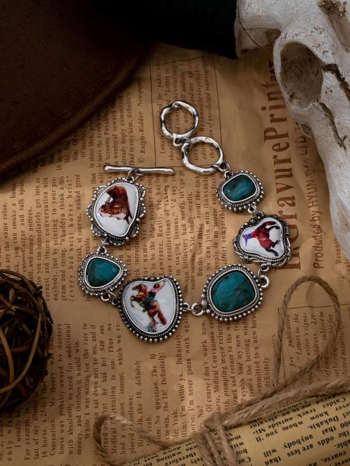2026 Western Till Boho Bracelets for Women Cowgirl Horse Product Bohemian Flower Pattern Multi-layered Iron Chain Bracelets