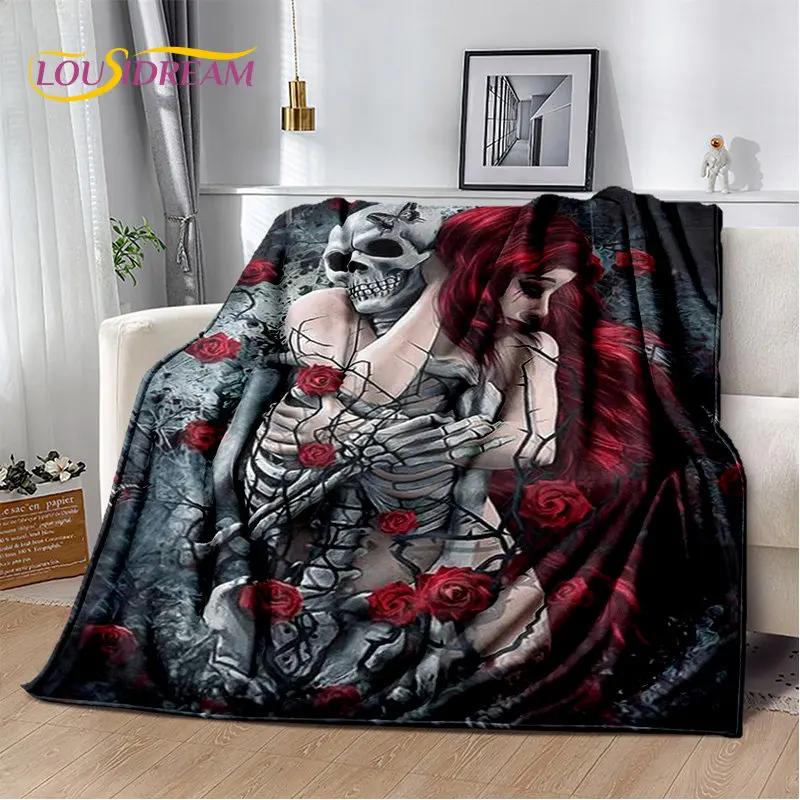 3D Gothic Horror Weiblicher Schädel Totes Mädchen Weiche Plüschdecke, Flanelldecke Überwurfdecke für Wohnzimmer Schlafzimmer Bett Sofa Picknick