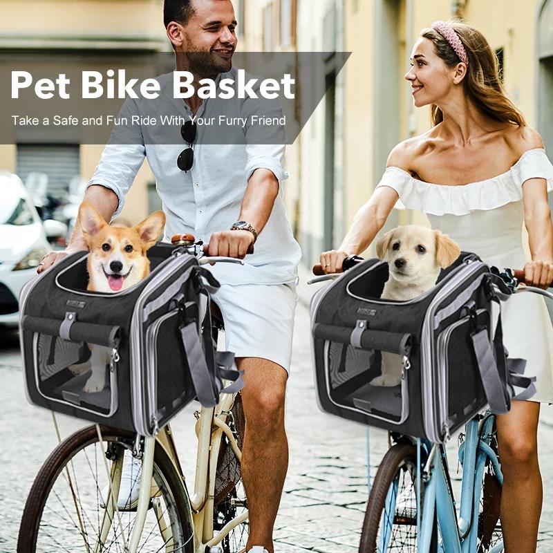Fahrradkorb für Hunde oder Katzen, erweiterbarer Haustier-Tragerucksack mit weichen Seiten und 4 offenen Türen, faltbarer Fahrradträger für Hunde