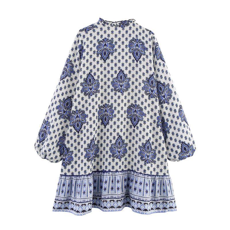 Zbzr Spring New Women Clothes Western Style Print Long Sleeve V-neck Elegant Mini Dress 5029105 080