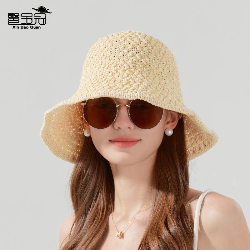 Sommer handgewebter Sonnenschutzhut Damen Gesicht klein Sonnenschirm Fischerhut lässig vielseitig Fischerhut Strohhut Strandhut