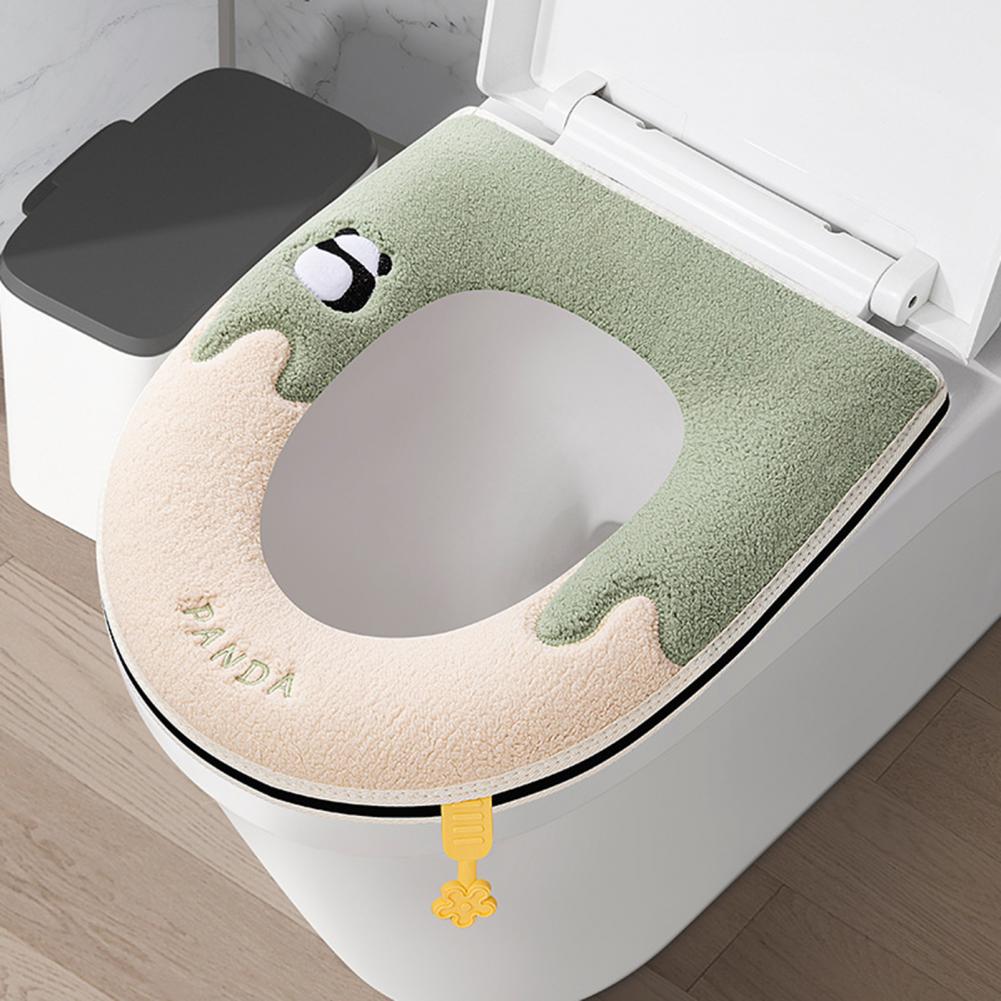 Winter-Toilettenkissen, weicher, warmer Toilettensitzbezug, Panda-Muster, Stickerei, Knopfdesign, verdicktes, bequemes Toilettenkissen