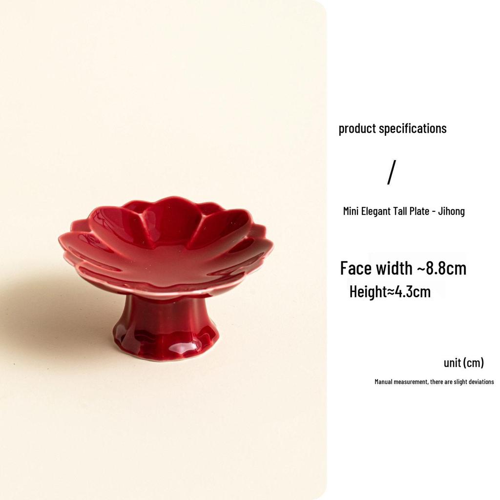 Red Ceramic Dessert Plate: Retro Chinese Pastry & Fruit Display Dish