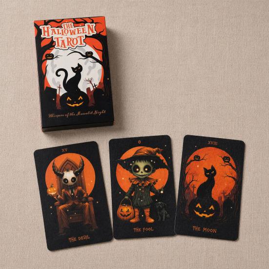 Happy Halloween Tarot, Spooky Tarot Cards Deck with Guidebook for Beginners, Halloween Party Supplies