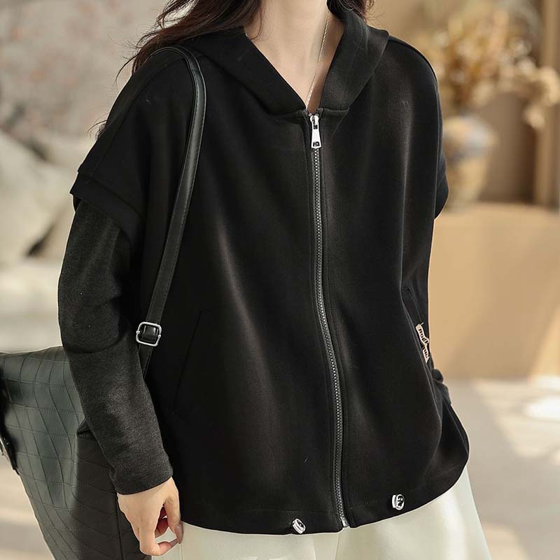 

Пальто для женщин Хлопок Осень Повседневное Оверсайз С капюшоном Куртка с коротким рукавом XXXXL чёрный