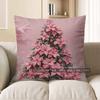 Home Decor Pink Poinsettia Christmas Tree Pattern Pillow Pattern Cushion Cover Suitable For Sofa Bedroom Car Pillow Cover