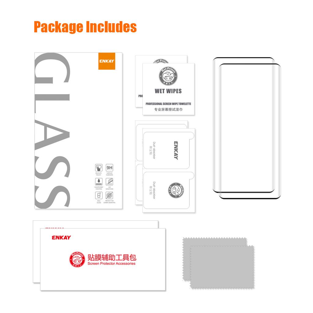 ENKAY HAT PRINCE 2PCS for Oppo Find X6 Pro Clear Screen Protector 3D Curved Side Glue Tempered Glass Support Fingerprint Unlock