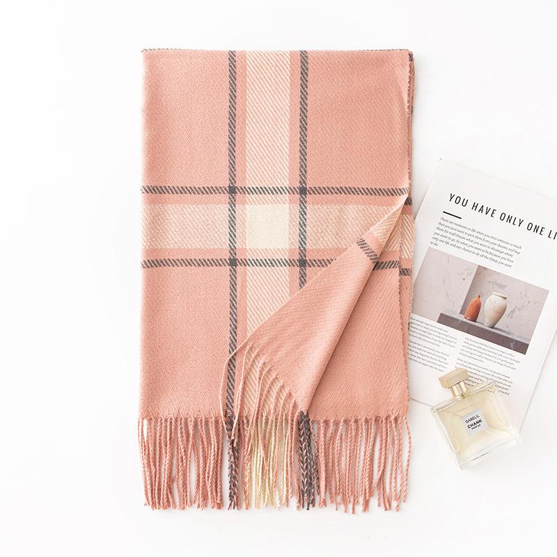 Imitation Cashmere Scarf for Women in Autumn and Winter New Warm Scarf with Large Square Lines Japanese and Korean Small Fresh Outer Shawl