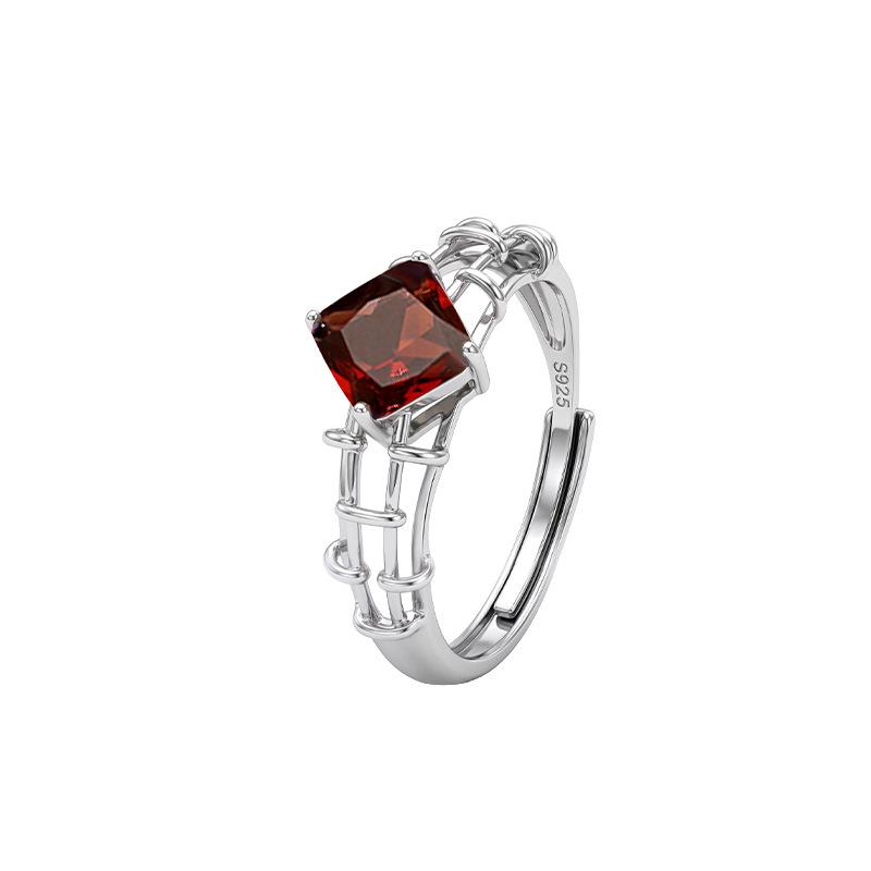 S925 sterling silver amethyst ring women's niche chain design inlaid garnet topaz light luxury high-end jewelry