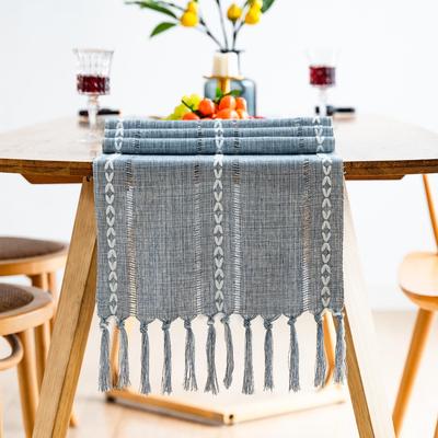 Vintage Tischläufer mit Quaste, Hochzeit, Zuhause, Tischdecke, Polsterstoff, handgewebt, Bauernhaus-Tischset aus Baumwolle und Leinen