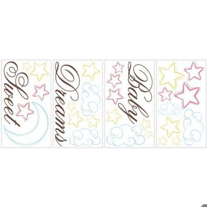 Repositionable Stickers Text, Stars Clouds