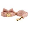 Dog Collar Fleece Personalized Name ID Engraved Puppy Collars for Small Medium Dogs Customized Collar Soft Leash Lead Bowtie Set