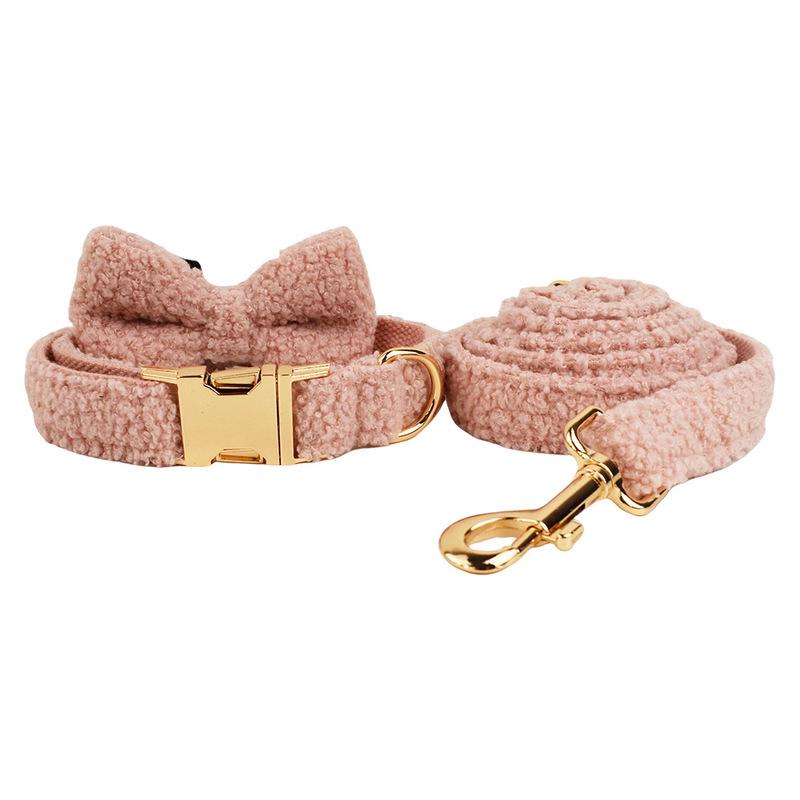 Dog Collar Fleece Personalized Name ID Engraved Puppy Collars for Small Medium Dogs Customized Collar Soft Leash Lead Bowtie Set