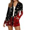 Women's Fashion Christmas Print Long-Sleeved Pocketed Slim-Fit Cardigan Coat