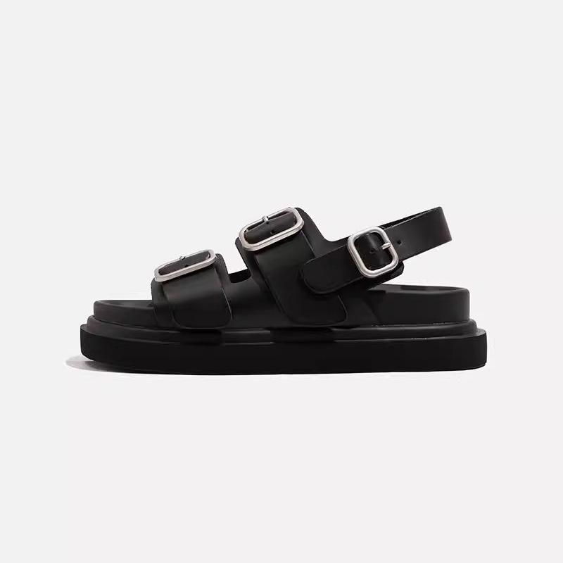 

Thick-soled, Versatile, One-shoulder Buckle Shoes for Women, New Flat Slippers, Beach Sandals 40 чорний