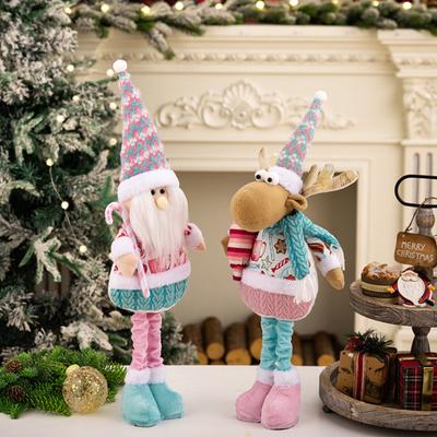 Yousheng Pink Plush Christmas Doll Retractable Standing Snowman Santa Reindeer Grandma Dolls for Bedroom Home Window Desktop Decoration