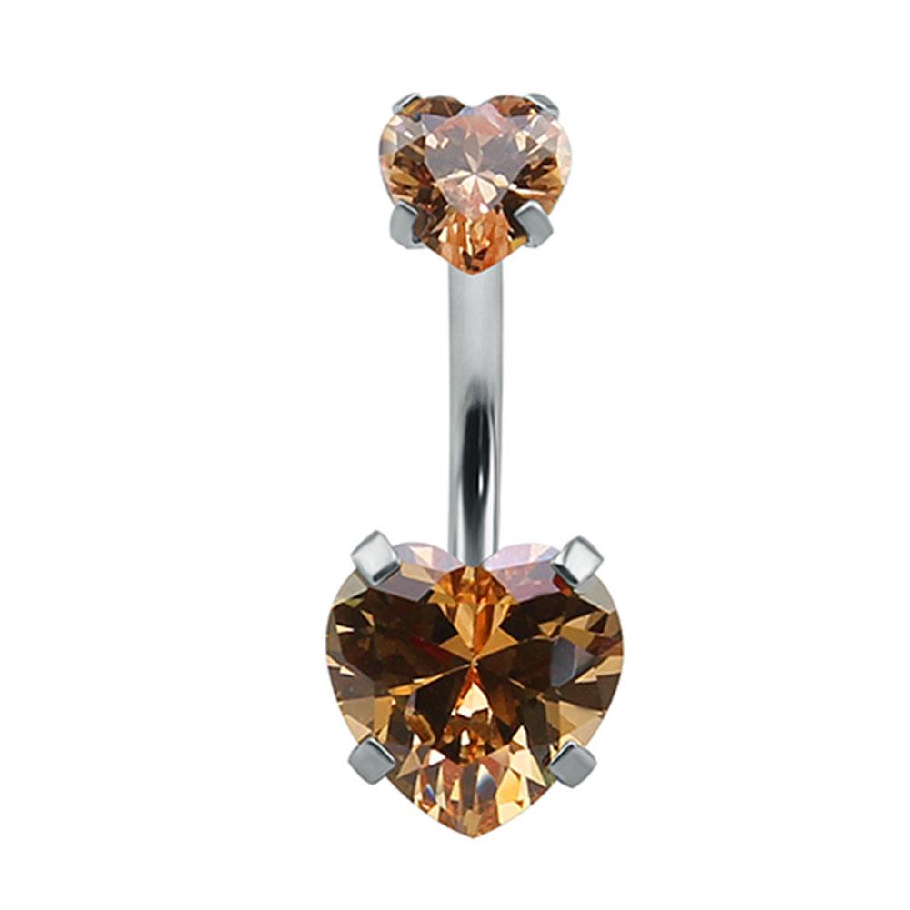 Damen Sexy Doppelherzförmiger Kristall Zirkon Bauchnabelpiercing Bar Chirurgischer Stahl Strass Körperpiercing Schmuck