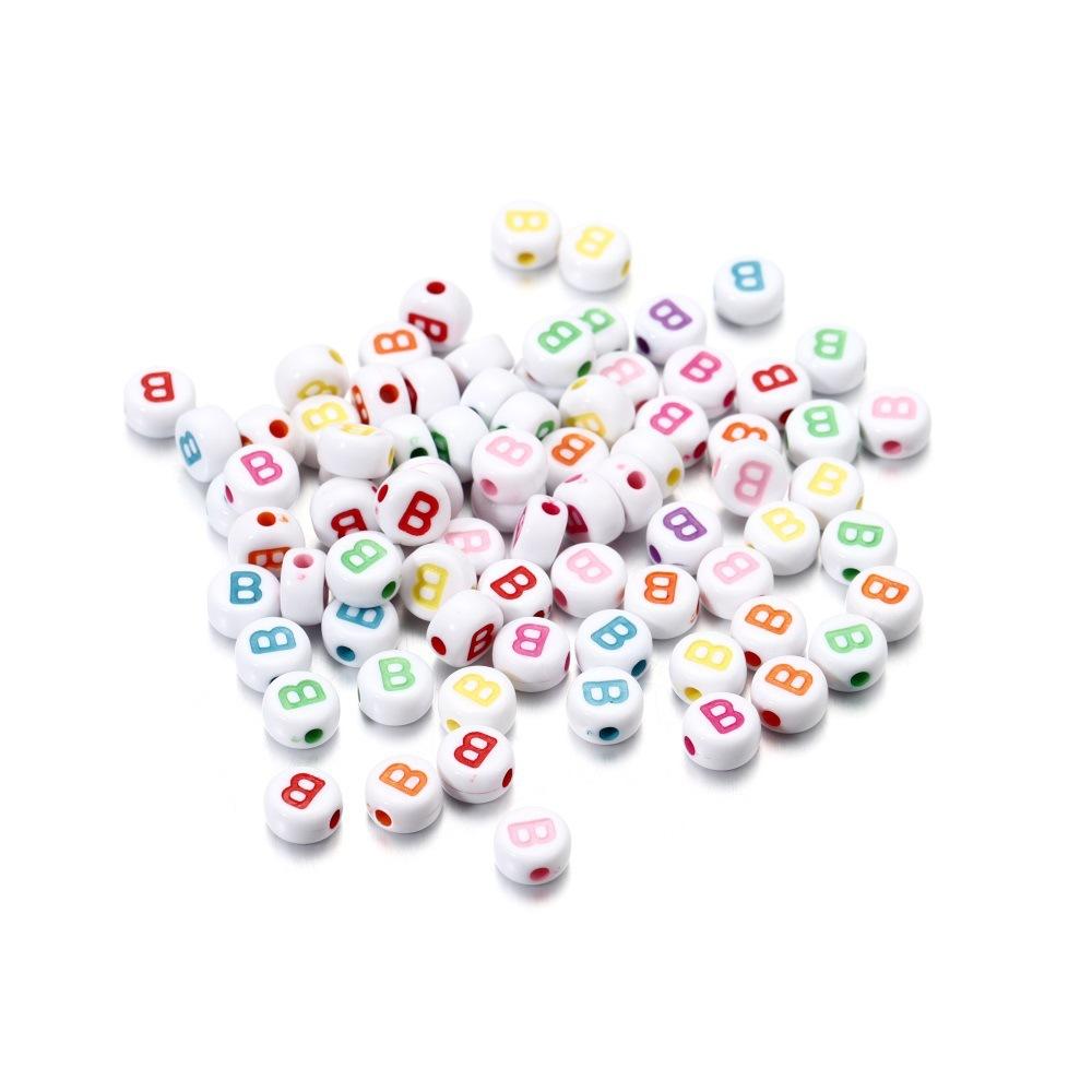 Color Letter Beads On White Background Acrylic English Letter Beads Plastic Round Bracelet Beads 26 Single Letter D