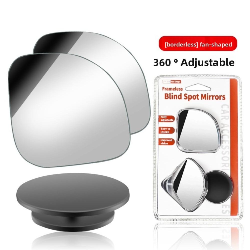 

2pcs Set Frameless Design Blind Spot Mirror Wide Angle Sector Shape Auxiliary Rearview Mirror 360° Adjustable Convex Mirror