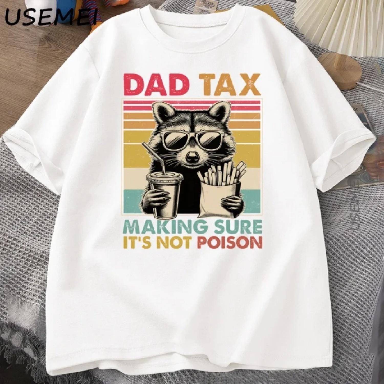 

Dad Tax Raccoon T Shirt Men Funny Father T-Shirt Retro Cotton Short Sleeve Graphic T Shirts Round Neck Loose Fathers Day Gift XXXXXL білий