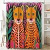 Modernes Boho Tierprint Duschvorhang-Set Für Badezimmerdekor Lebendiges Oranges Leopardenmuster Mit Grünpflanzen Perfektes Geschenk! (Set Incl