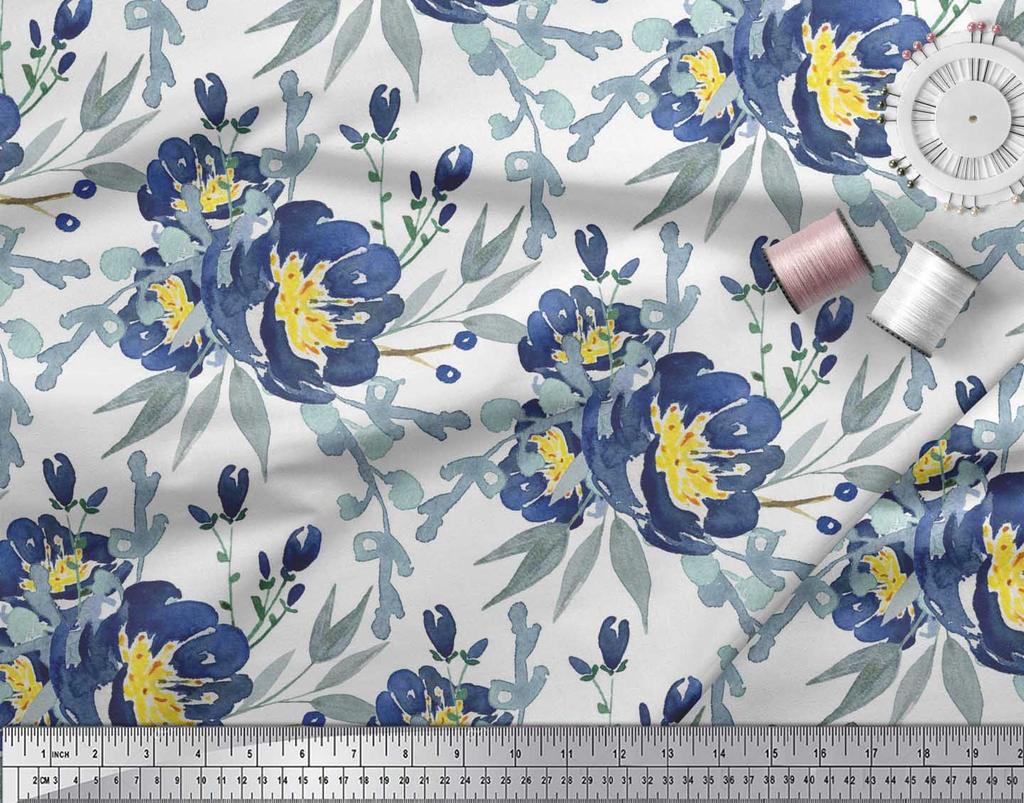 Soimoi Béžová polykrepová tkanina s listy a květinovým potiskem Pivoňka od Meter 42 Inch