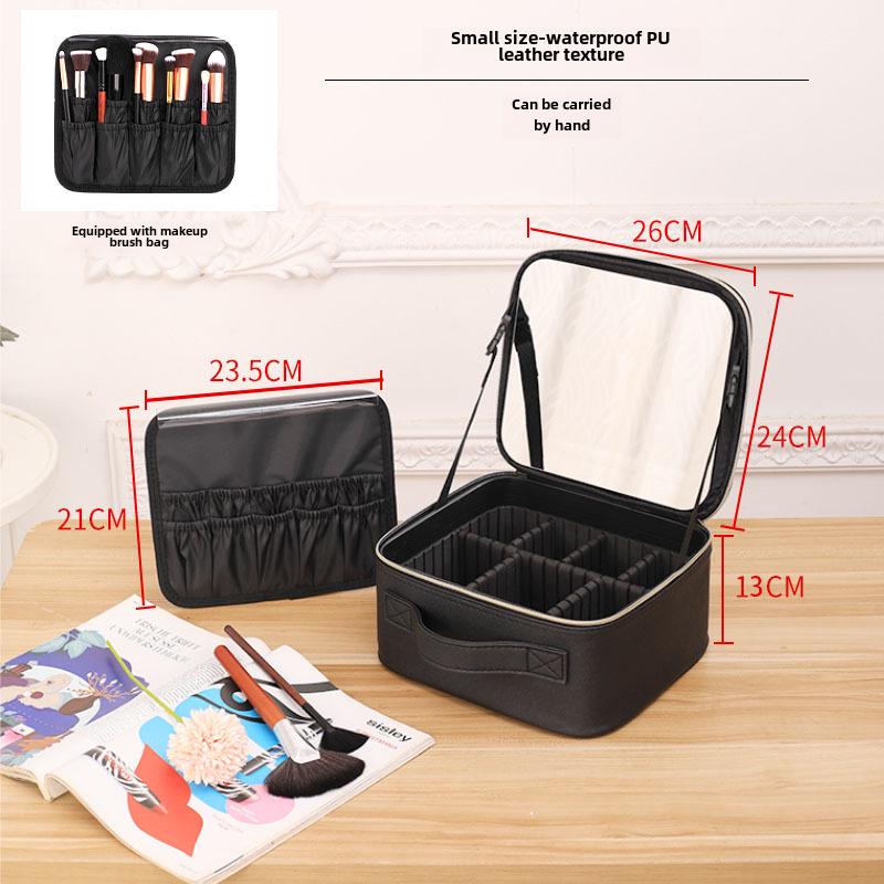 Black Heightened Cosmetic Bag with Mirror - Large Capacity Portable Handheld Storage Box