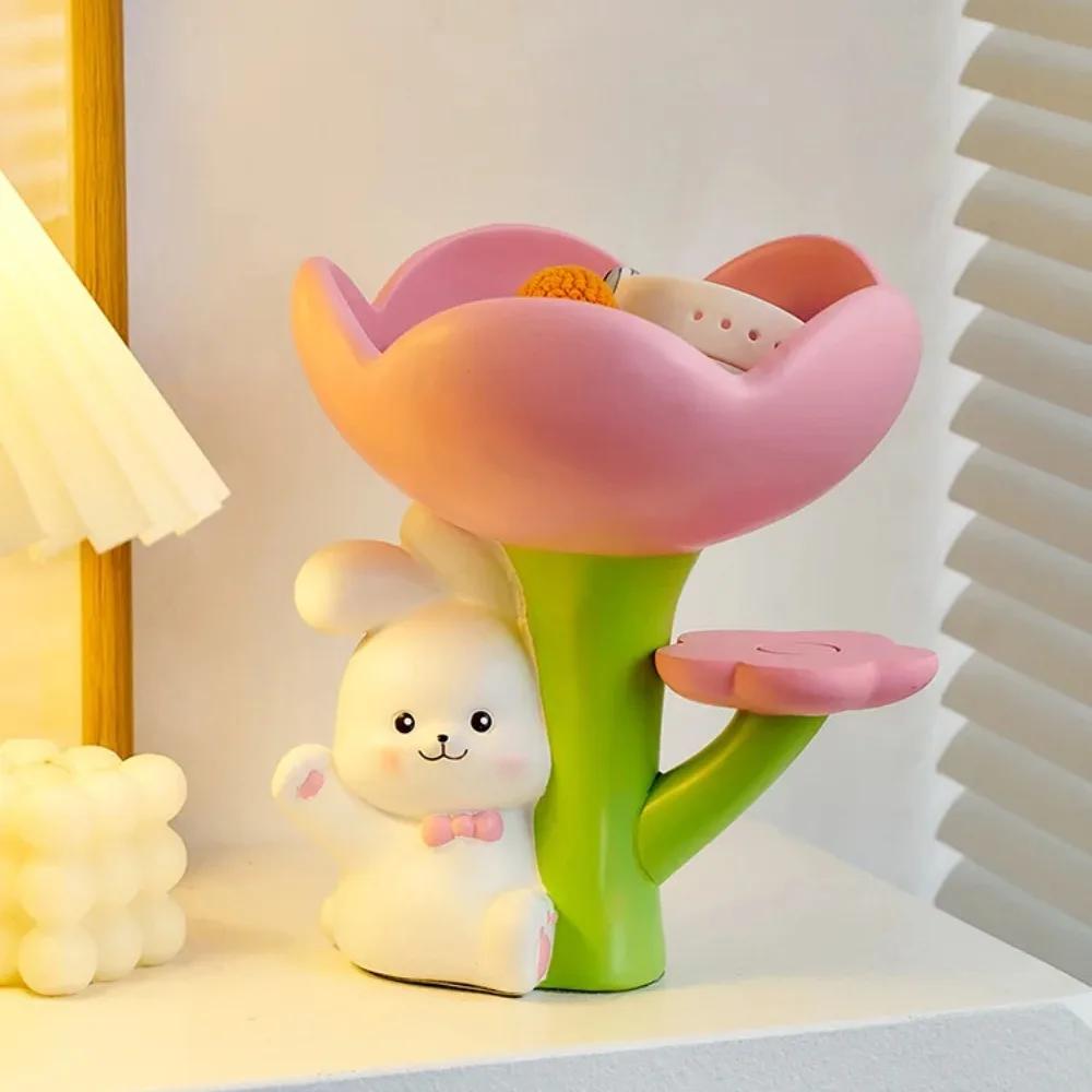 Portable Small Item Tool Tray Ornament Children's Room Desktop Decoration Storage Ornaments Household Cute Rabbit Key Organizer