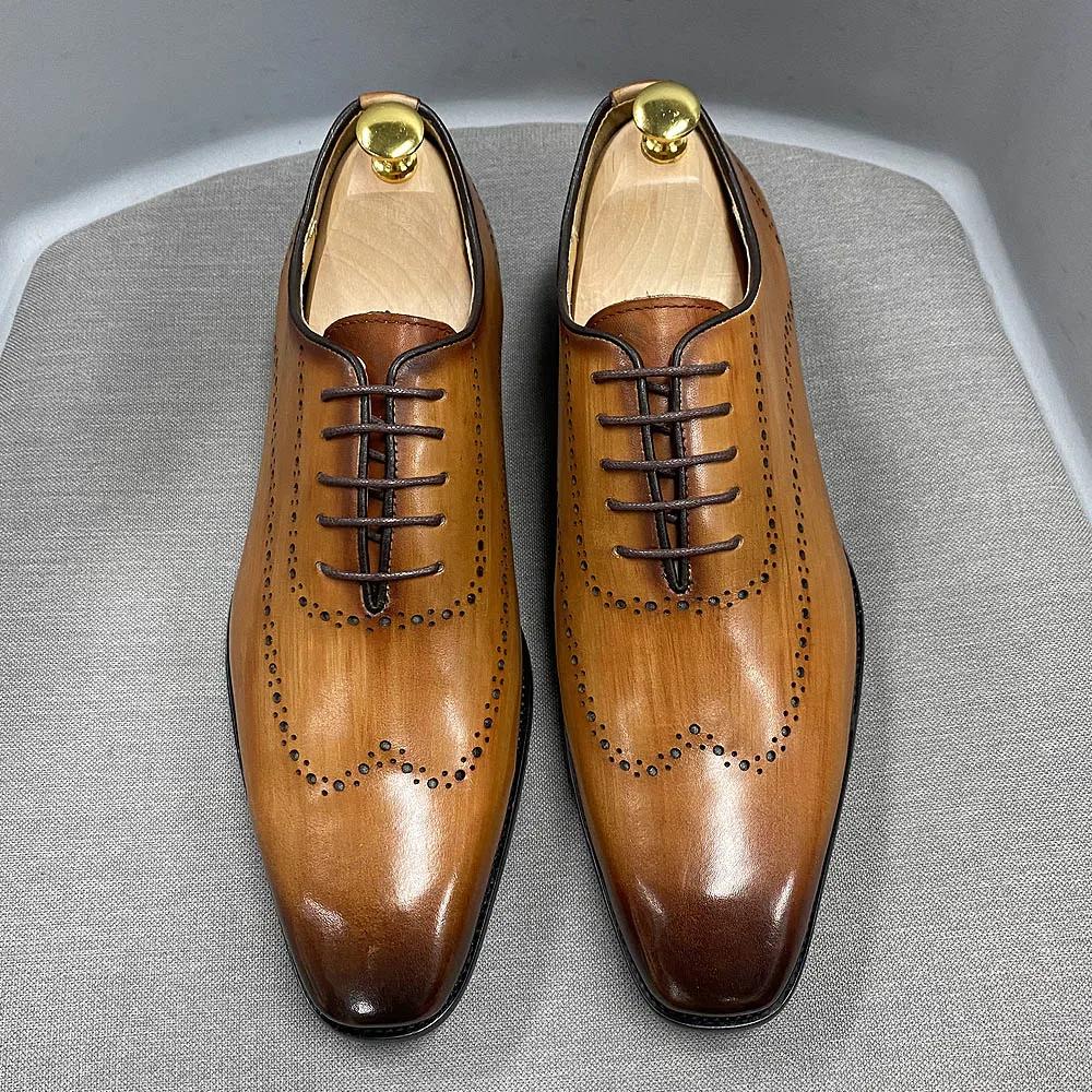 Fashion Mens Size 7-12 Oxford Shoes Wingtip Genuine Calf Leather Luxury Lace-Up Business Office Brogue Dress Shoes for Men