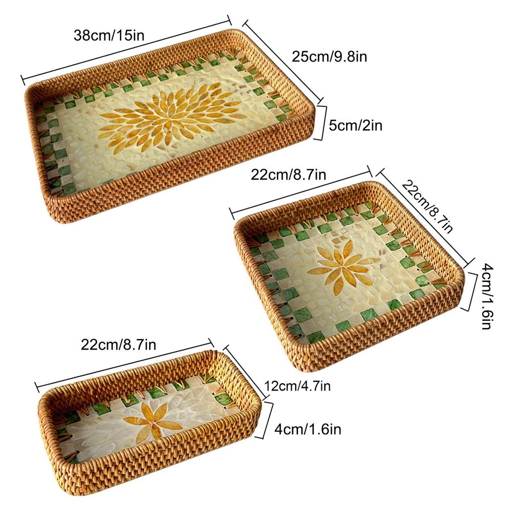 Handmade Rattan Shell Colorful Storage Tray for Living Room Light Luxury Picnic Snack Dry Fruit Tea Cup Restaurant